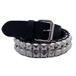 Leather 2 Row Pyramid Studded Belt Black (M) Wholesale