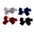 2pcs Velvet Hair Bow with Crystal and Fork Clips - Assorted Colours