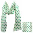 Wholesale St. Patrick's Day Shamrock Print Satin Stripe Scarves - Cream