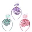 6pcs Shiny Fabric Hair Accessory Set with Diamante Alice Band, Scrunchie, Elastics & Sleepies - Pastel Assorted - 1.5cm Wide