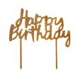 "Happy Birthday" Acrylic Glitter Cake Topper - Gold 