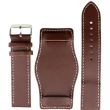 Military Style Brown Leather Bund Watch Strap with Contrast Stitch - 18mm