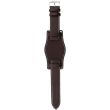 Military Style Dark Brown Leather Bund Watch Strap with Contrast Stitch - 24mm