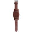 Military Style Brown Leather Bund Watch Strap with Contrast Stitch - 20mm