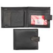 Wholesale Men's Bi-Fold RFID Leather Wallet With Closure Button - Black