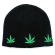 Wholesale Black Beanie Hat - Leaf Print Embroidery 
