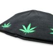 Wholesale Black Beanie Hat - Leaf Print Embroidery 