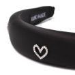 Black Padded Aliceband with Crystal Hearts - 3cm wide