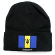 Black Turn up Beanie Hat - Barbados Flag Embroidery