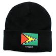 Black Turn Up Beanie Hat - Guyana Flag Embroidery