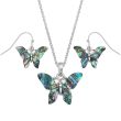 Natural Butterfly Paua Shell Pendant Necklace & Dangle Earrings Set