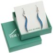 Blue Mother of Pearl Shell Long Curved Hook Earrings