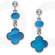 Blue Mother of Pearl Shell Quatrefoil Dropper Earrings