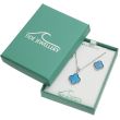 Blue Mother of Pearl Shell Quatrefoil Pendant Necklace & Earrings Set