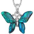 Blue Butterfly Paua Shell Pendant Necklace