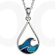 Blue Paua Shell Teardrop Wave Crests Pendant Necklace