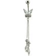 Butterfly With Dangling Stones Belly Bar- Silver - 50mm