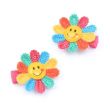 Smiley Face Rainbow Flower Hair Clips 3.5cm - Card of 2