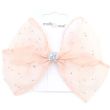 Chiffon Bow & Diamante Clip - Pale Pink  (4.5cm)