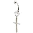 Clear Crystal Cross Design Belly Bar - 10mm
