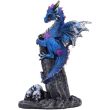 Cobalt Blue Dragon Figurine on Black Pillar - (10.8cm)
