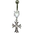 Cross Design Belly Bar - Silver - 40mm