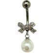 Crystal Bow With Pearl Ball Design Belly Bar - Silver - 30mm