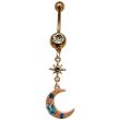 Dangling Moon With Turquoise Stones Design Belly Bar- Rose Gold - 50mm
