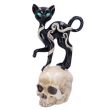 Feline Fate Light Up Skull with Black Cat Figurine - 34.6cm 