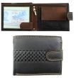 Genuine Leather RFID Embossed Trifold Wallet With Stud Closure - Black & Tan
