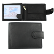 Genuine Leather RFID Trifold Wallet With Stud Closure - Black 