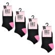 Girls Black Trainer Socks Coloured Heel & Toe(3 Pair Pack)-Assorted Sizes 