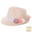 Girls Straw Trilby With Coloured Band and Pom Poms Assortment