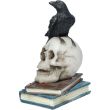 Gothic Crow on Skull and Book Stack Resin Ornament (10cm)
