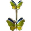 Green Butterfly Design Belly Bar - 20mm
