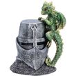 Green Dragon Clinging to Knight Helmet Figurine – 12cm