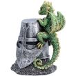 Green Dragon Clinging to Knight Helmet Figurine – 12cm