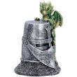 Green Dragon Clinging to Knight Helmet Figurine – 12cm