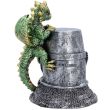 Green Dragon Clinging to Knight Helmet Figurine – 12cm