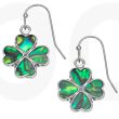 Green Paua Shell Clover Leaf Hook Earrings