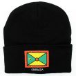 Black Turn up Beanie Hat - Grenada Flag Embroidered