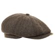 8 Panel Herringbone Tweed Flat Caps - Dark Grey