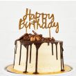 "Happy Birthday" Acrylic Glitter Cake Topper - Gold 