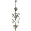 Heart & Leaf Design Belly Bar - Silver - 60mm