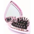 Heart Shaped Detangling Folding Brush With Mirror - Pink (8cm)