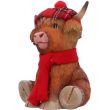Highland Cow Figurine with Tartan Bonnet and Red Scarf – 11.2cm