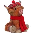Highland Cow Figurine with Tartan Bonnet and Red Scarf – 11.2cm