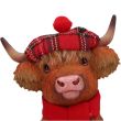 Highland Cow Figurine with Tartan Bonnet and Red Scarf – 11.2cm