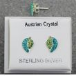 Sterling Silver Austrian Crystal Leaf Design Studs 2 Tone - Peridot & Tourmaline Shade