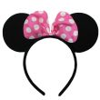 Sparkly Mouse Ears with Pink Bow on Alice Band - Black